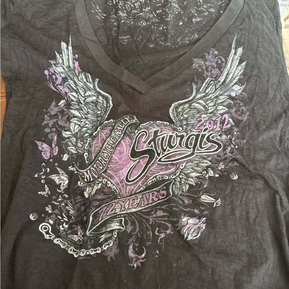 Women’s Black and Purple Graphic Short Sleeve burn out Sturgis Tee